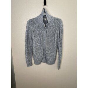 St. Johns Bay Petite Womens Gray Cable Knit Full-Zip Cardigan Sweater Size PL‎
